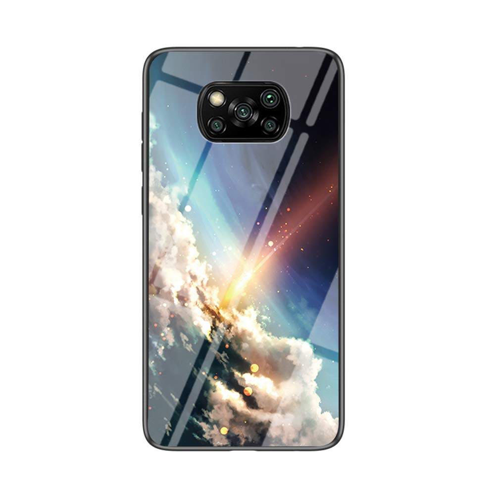 Custodia Xiaomi Poco X3 NFC Con Vetro Temperato Trasparente - Cover Antiurdo Morbida TPU, Retro Rigido, Viola Stella Sky - 4