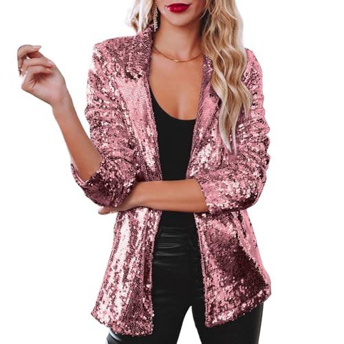 Women's Sequin Blazer Sparkly Party ChristmasLong Sleeve Lapel Open Front Glitter Sequin Jacket