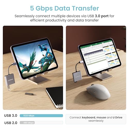 Image of Ambrane 3-in-1 Multiport USB Hub | Type C To HDMI Adapter |Connector| 100W PD Fast Charging Ports | upto 5 Gbps High-Speed Data Transfer for laptops, MacBook, Tablets & Smartphones (E-Hub Pro, Grey)