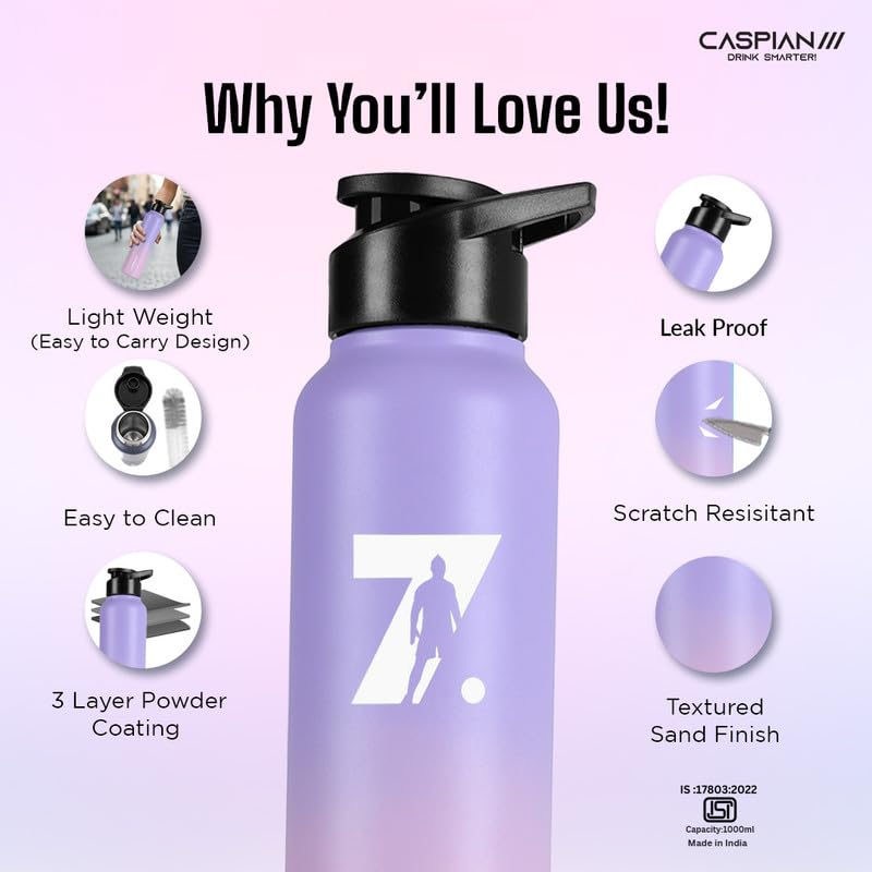 Image of CASPIAN / / / Hike Stainless Steel Customize Sipper Water Bottle Leak Proof Thunder for Fridge Home Office Travel School Kids Boys Girls Adults Sports Gym Yoga (P Blue 1 Litre, Set of 1)