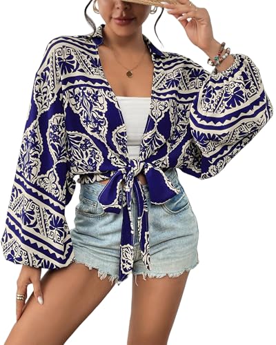 Eddoyee Women's Deep V Neck Tie Front Knot Wrap Tops Long