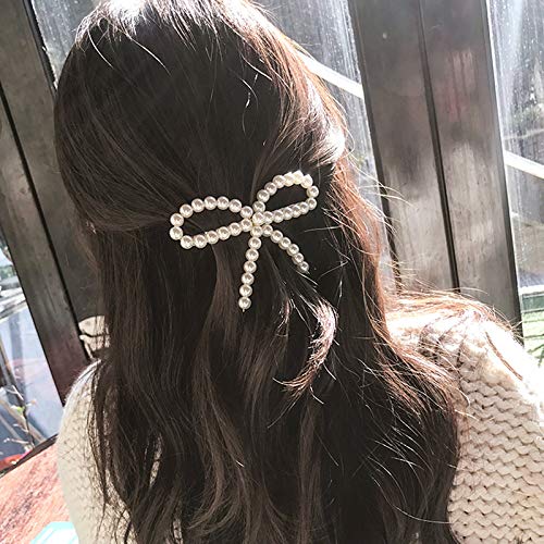 Amazon.com : AKOAK 1 Pack Elegant and Sweet White Pearl Bow  display picture 2