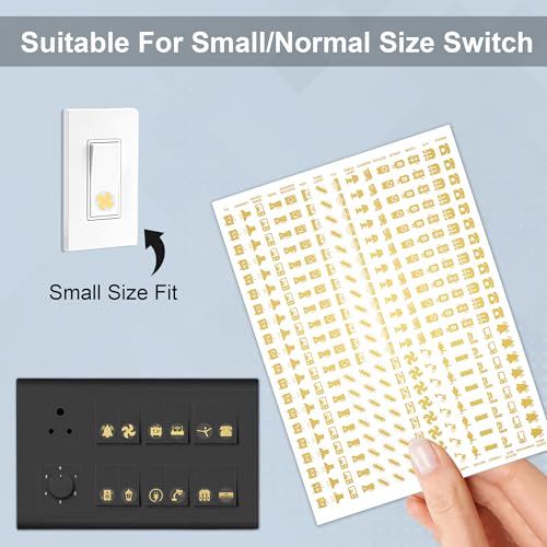 Image of GLUN Vinyl 600 Decorative Switch Board Button Self Adhesive Stickers for Wall,Plastic Surface,Metal,27 Icons for Fan,Light,Fridge,AC - 3-in-1 Gold,Golden Glow for Switch Board Decoration,30 x 23 cm