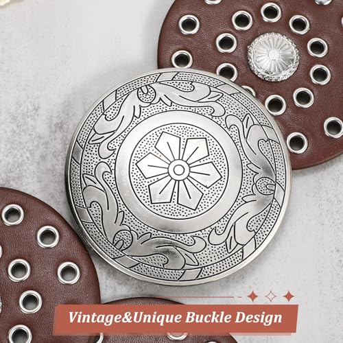 Image of WERFORU Women Wide Western Disc Belt Cowgirl Boho Leather Belt for Jeans Dress