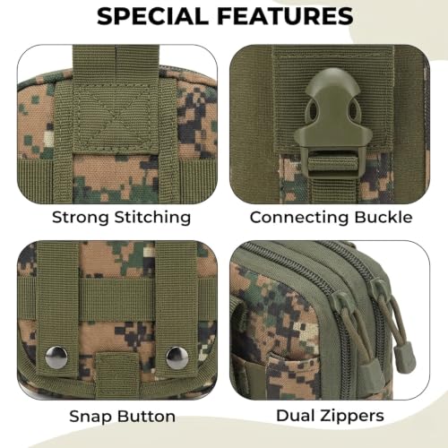 Image of Kraptick Tactical Waist Pouch MOLLE Belt Bag for Men - Heavy Duty Water Resistant EDC Utility Gadget Pouch Small Military Travel Waist Pack with Mobile Phone Holder for Hiking Camping (Green)