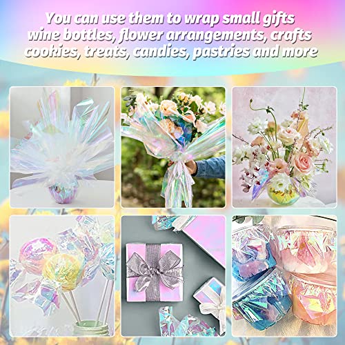THATSRAD 20 Blätter Holografische Folie Zellophanfolie Regenbogen Klares Cellophan 52 x 60cm Schillerndes Filmpapier Kristall Papier Transparentpapier für Blumenstrauß Süßigkeitenpaket 1.5 dmm