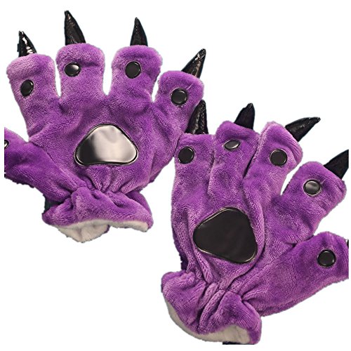 Unisex Paw Claw Winter Finger Gloves for Halloween Costume Purple S