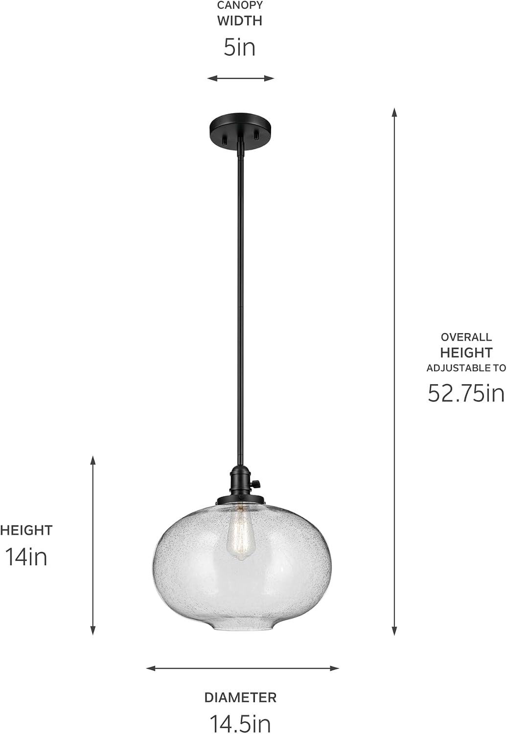 Avery 14" 1-Light Globe Pendant with Clear Seeded Glass in Black, for Kitchen Island, Dining Table, (14" x 14.5"), 43911BK