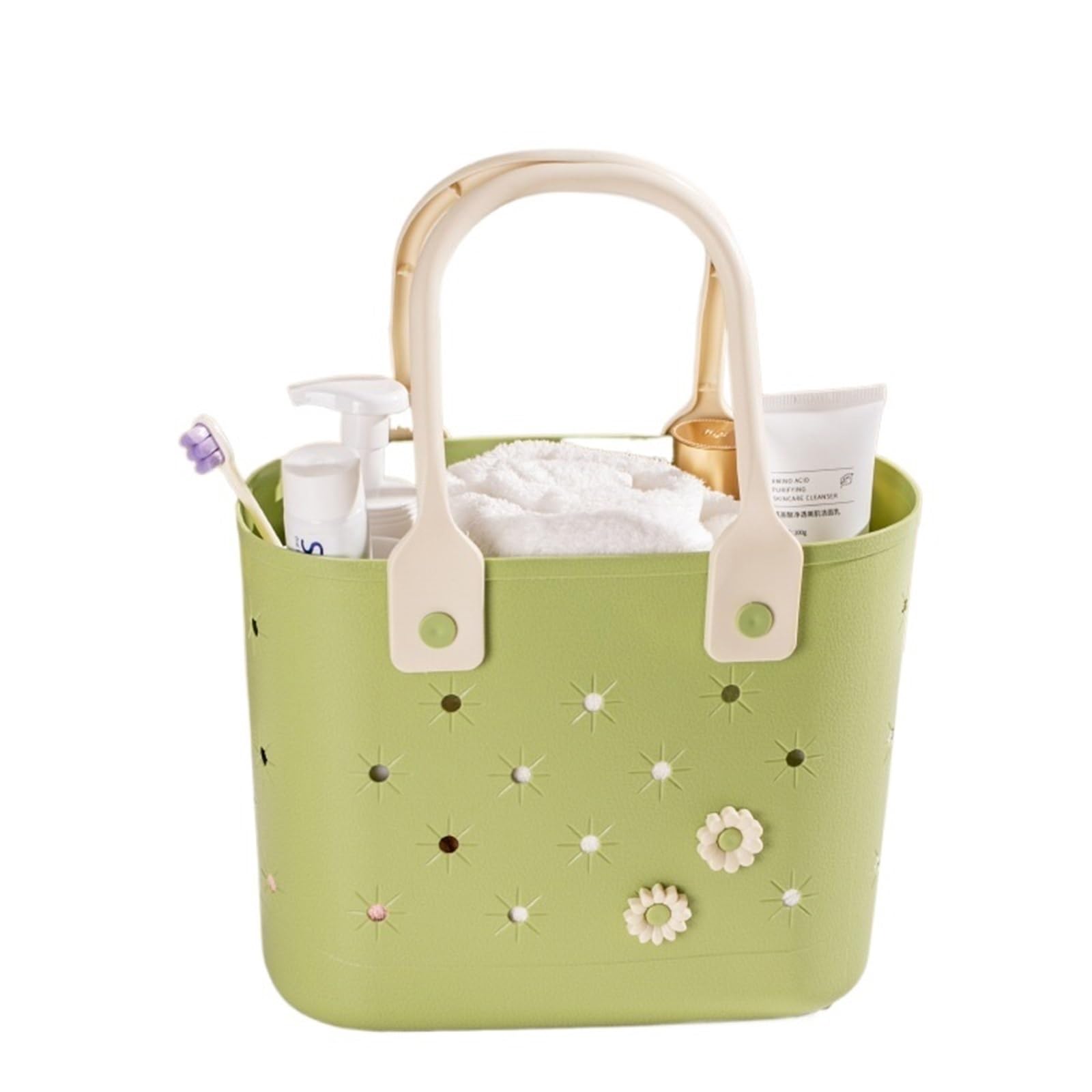 BAYNOPURIN Shower Bag Simple Storage Bathroom Basket Household Portable Hollow Drain Dormitory Bathing(Green)