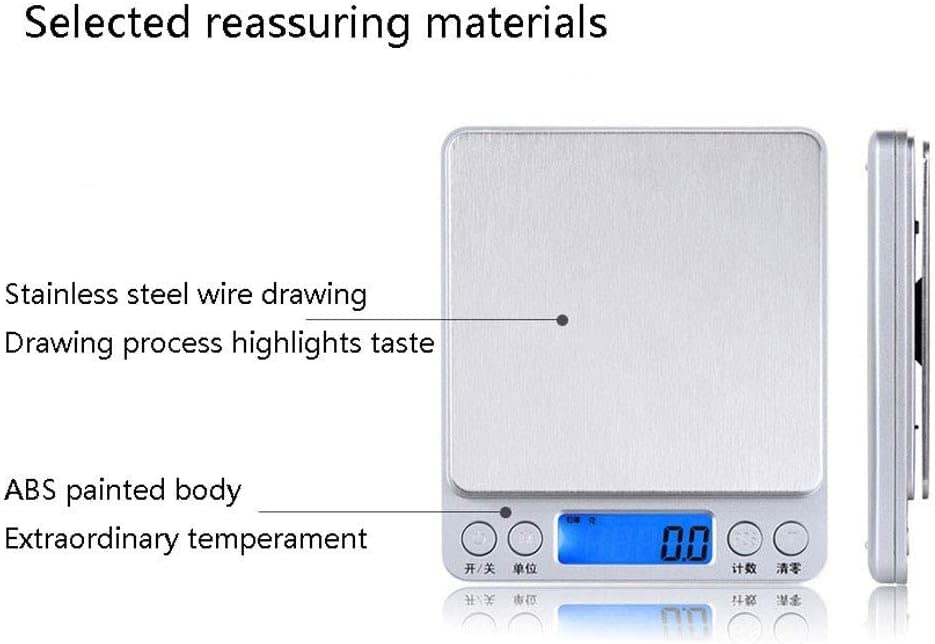 Balanza de Cocina, electrónica, para Alimentos de 3 kg con Panel Grande de 10,6 * 12,7 cm, de Acero Inoxidable, con precisión de 0,01 g y 4 Unidades de balanza Digital.,