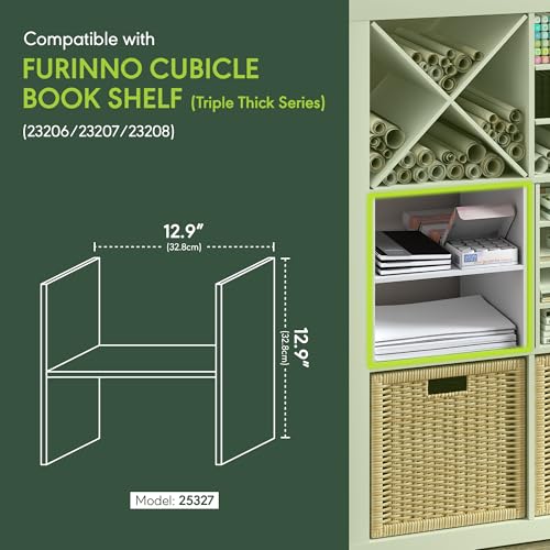 Image of Furinno Cubicle H-Shelf Cube Insert, 2-Tier Cube Organizer, Plain White | 12.9W x 12.9H, Vertical /Horizontal Shelf Accessory, Fits into Furinno Triple Thick Cubes, Ikea Kallax, for Organization