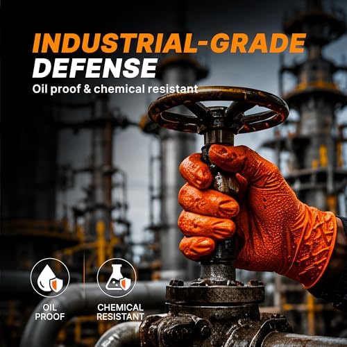 TitanFlex Heavy Duty Industrial Orange Nitrile Gloves, 8-mil, Gloves Disposable Latex Free with Raised Diamond Texture Grip, Powder Free, Rubber Glove, Mechanic Gloves,100-ct Box (Small) - 4