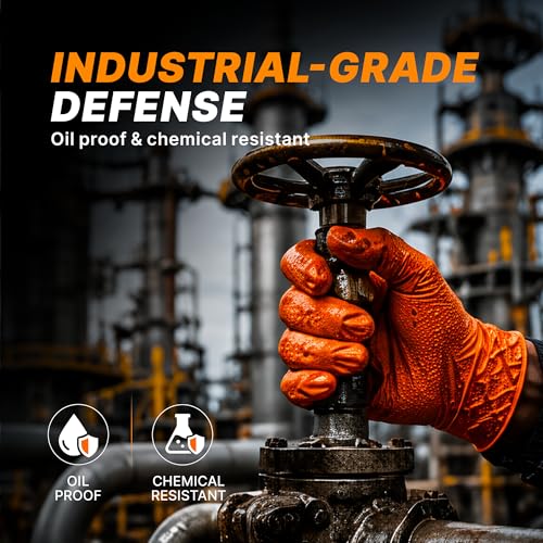 Image of TitanFlex Heavy Duty Industrial Orange Nitrile Gloves, 8-mil, Gloves Disposable Latex Free with Raised Diamond Texture Grip, Powder Free, Rubber Glove, Mechanic Gloves,100-ct Box (XL)