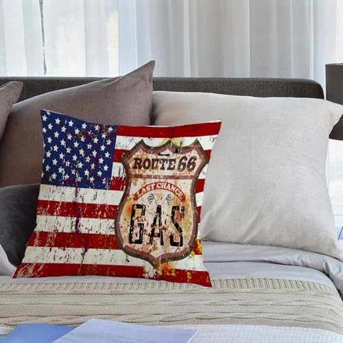 KHWEJ Fundas Cojines 40x40 cm,Letrero Antiguo de gasolinera Route Sixty Six,Fundas de Almohada con Estampado Fundas Cojines Sofa para sofá, Dormitorio, Oficina