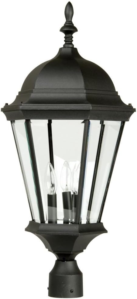 Craftmade Z555-TB Straight Glass Outdoor Pier Mount Post Lighting, 3-Light, 180 Watts, Textured Matte Black (13" W x 28" H)