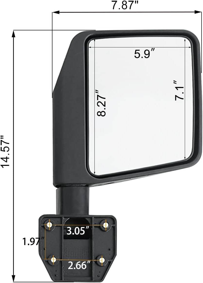 Side Mirrors for Half Door Tubular Door Side View Mirror Reflection Mirrors Fit for Jeep Wrangler CJ7 YJ TJ JK JL/Gladiator JT/Cherokee XJ -1 Pair - Image 3