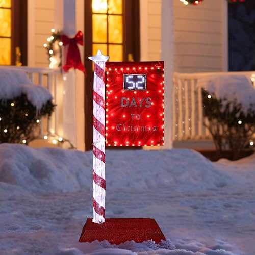 VEIKOU 5FT Christmas Countdown Sign Outdoor Christmas Decorations Pre-Lit Xmas Digital Display with 125 LED Remote Control Light Up Holiday Decor for Indoor Garden Lawn Porch Yard