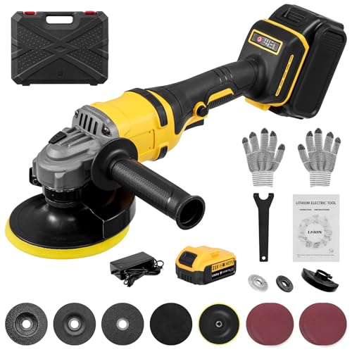 Professional Amoladora Angular Con Batería de 21V, Mini Amoladora Angular con 2 Baterías de 1500mAh, 30,000 RPM Motor Sin Escobillas, Diámetro de Disco 125 mm, 3 Velocidades para Cortar Pulir y Lijar