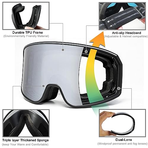 SPOSUNE Ski Goggles Over Glasses with Dual lens | Anti-fog Anti-UV Snow Goggles for Men Women Youth Skiing Snowmobile - Image 6