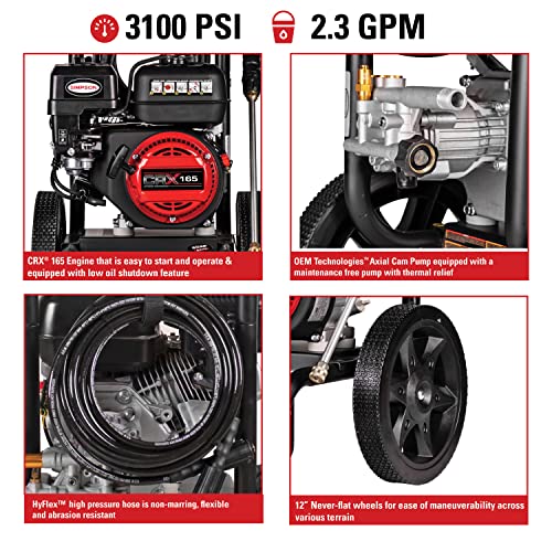 Simpson Cleaning Ms61222-S Megashot 3100 Psi Gas Pressure Washer, 2.3 Gpm, Crx165 Engine, Includes Spray Gun, Extension Wand, On-Board Soap Tank, 4 Qc Nozzles, 25-Ft. Hyflex Hose #TOP1
