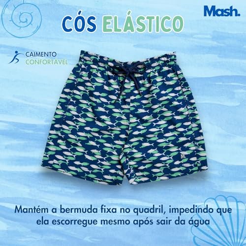 MASH INFANTIL Bermuda Short Praia Dryfast Peixinho Menino, Azul Marinho, P