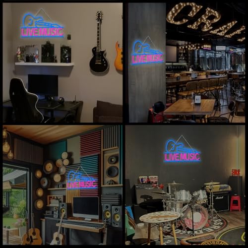 Image of Horseneon Guitar Neon Signs for Wall Decor,Live Music Neon Lights for Bedroom,Guitar Led Light up Sign with USB Powered for Music Party, Bar, Club