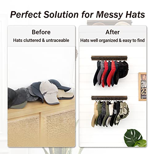 Mkono-Hat-Rack-for-Wall-Wooden-Baseball-Caps-Organizer-with-20-Hooks-Rustic-Cowboy-Hanger-Mounted-Hats-Display-Closet-Bedroom-Entryway-Set-of-2-Brown