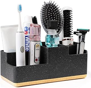 Toothbrush Holder, Bathroom Storage Organizer Caddy for Electric Toothbrush, Toothpaste, Dental Floss, Razor, Comb, Makeup Brush and More(Black)