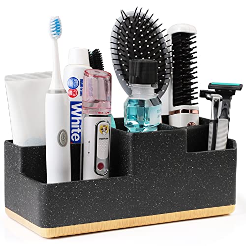 YMWVH Porte-brosse à dents pour salle de bain, comptoir organisateur de salle de bain, rectangulaire 6 emplacements pour brosse à dents électrique pour dentifrice, comptoir de vanité, résine noire de