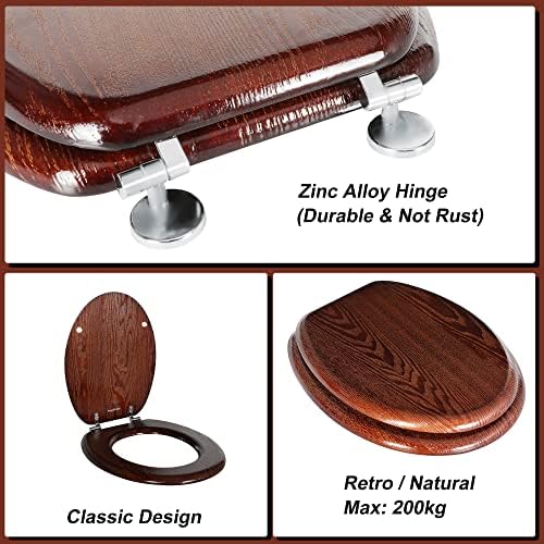 Angel Shield Toilet Seat Natural Wooden Toilet Seat with Zinc Alloy Hinges, Easy to Install Also Easy to Clean, Anti-Pinch Wood Toilet Seat, Antibacterial Toilet SeatDark Walnut