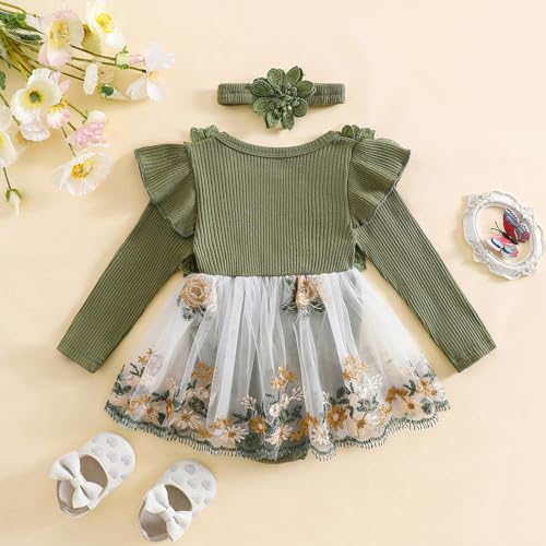 Douhoow Baby Girl Romper Dress Embroidery Lace Flowers Baby Dress Romper Fall Winter Festival Clothes with Headband3