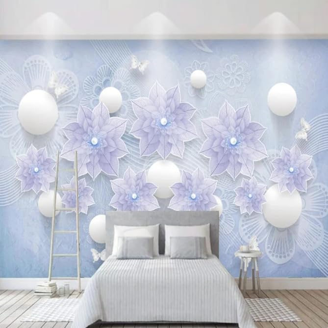 Papier peint fleurs 3D pour transformer un mur blanc de salon sans travaux