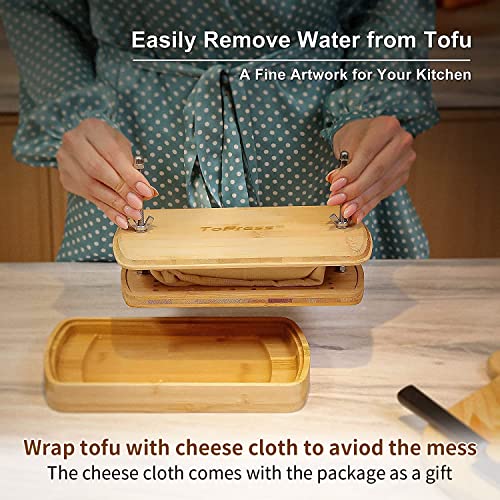 Foto von Tofu-Presse aus Bambus, Tofu-Presser, entfernt Wasser aus dem Tofu für bessere Textur und Geschmack, eingebaut mit Wassersieb und Abtropfschale, Flachstuchfilter, BPA-frei, umweltfreundlich.