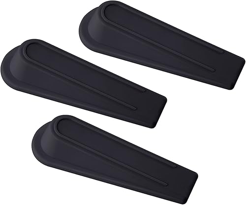 Paquete de 3 topes de goma para la parte inferior de la puerta, tope de cuña de goma negro que funciona en azulejos, hormigón, alfombra, piso de