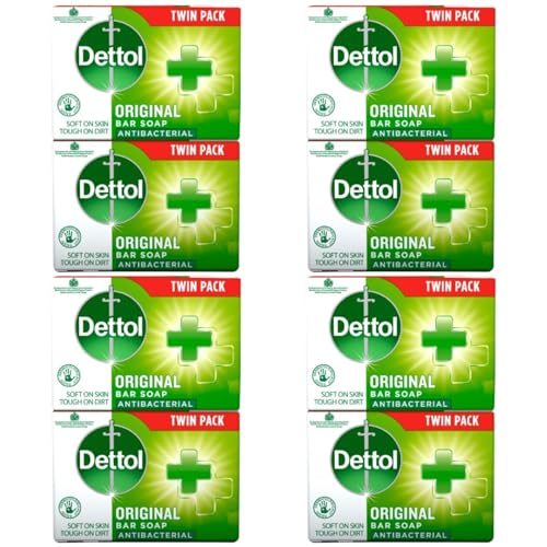 Dettol Soap Original Antibacterial Bar - 4 Twin Pack 8 x 100g Antibacterial Hand & Body Soap Bar Disinfects and Kills 99.99% of Germs Ideal for Handwashing and Cleansing