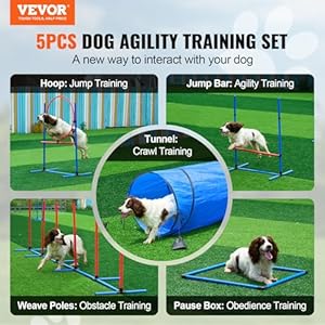 VEVOR Dog Agility Training Equipment, Dog Agility Course Backyard Set with Adjustable High Hurdles,6 Weave Poles,Tunnel,Jump Ring,Pause Box,Whistle,Foldable Bowl,Storage Bag, Puppy Obstacle Course Kit VEVOR Dog Agility Training Equipment Dog Agility Course Backyard Set with Adjustable High Hurdles6 Weave PolesTunnelJump RingPause BoxWhistleFoldable BowlStorage Bag Puppy Obstacle Course Kit
