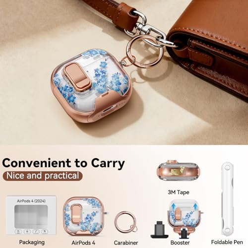 Image of for AirPod 4 Case, with Safty Lock & Phone Stand for Floral AirPod 4 Generation Case Cover for Women Girly, iPod 4 Cases with Keychain & Cleaner Kit -Blue Bells Flower