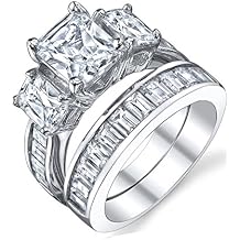 Metal Masters 2 Carat .925 Sterling Silver Radiant Cut Cubic Zirconia CZ Womens Engagement Ring Set Sizes 4 to 11