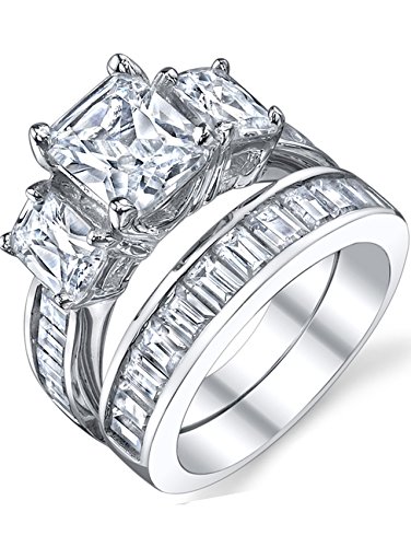 Metal Masters 2 Carat .925 Sterling Silver Radiant Cut Cubic Zirconia CZ Women's Engagement Ring Set Sizes 4 to 11