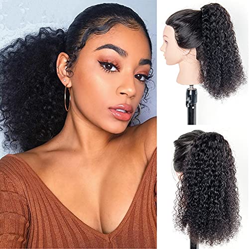 Kinky Curly Ponytail Extension Drawstring Human Hair Clips In Brazilian Virgin Human Hair Ponytails For Black Women Curly Wave Hairpieces 22inch (22inch, Kinky Curly Drawstring Ponytail)