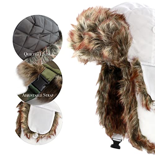 Image of Faux Fur Safety Reflective Aviator Trapper Hat Snow Ski Trooper Winter Cap