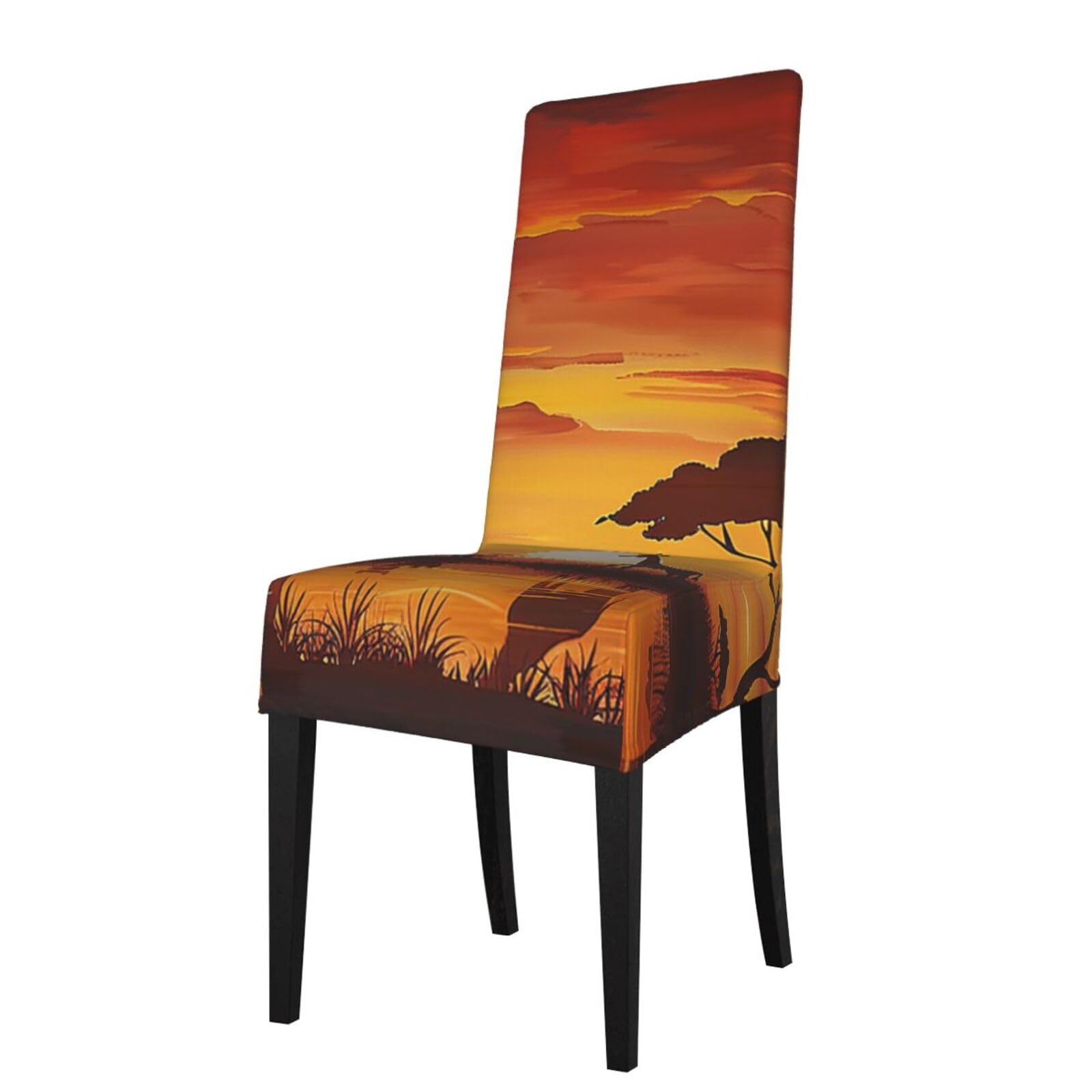 WPKJU Elephant and Giraffe in The Sunset Print Dining Chair Covers Removable Chair Seat Covers Decorative for Kitchen & Bar Stools