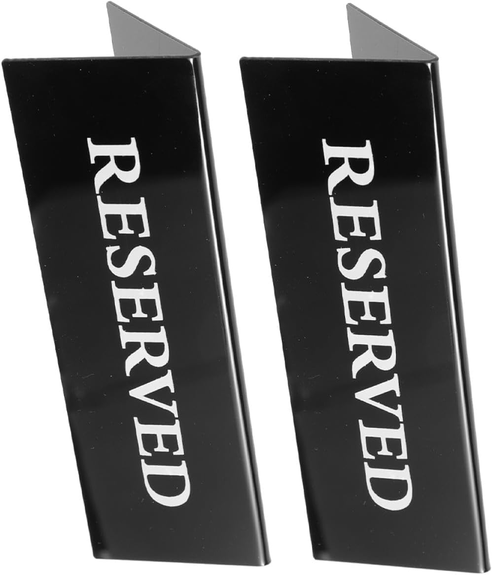 FRCOLOR Reserved Table Sign Acrylic 2pcs Black Base White Letter 20x7cm Multi-function Restaurant Tabletop Scene Sign for Hotel Dining Display