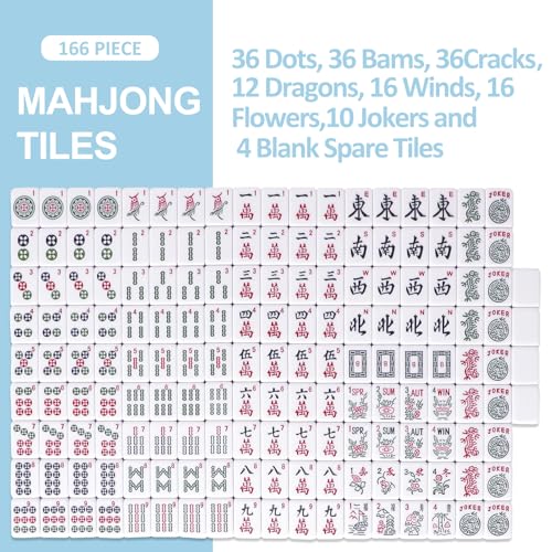 Juego Americano de Mahjong con 166 Fichas y Tapete Azul miniatura 7