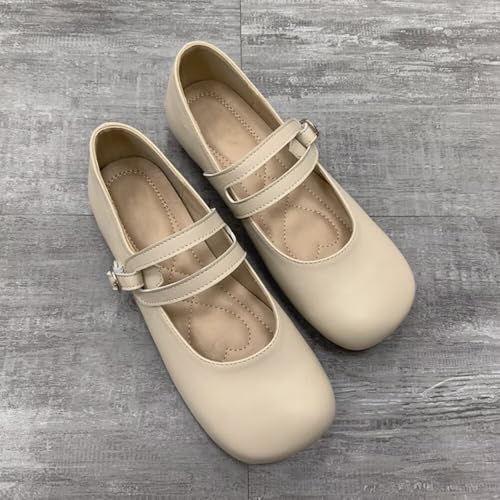 TN TANGNEST Ballet Flats for Women Elegant Double Strap Mary Jane Flat Shoes Soft Leather Square Toe Slip On Dressy Flats3