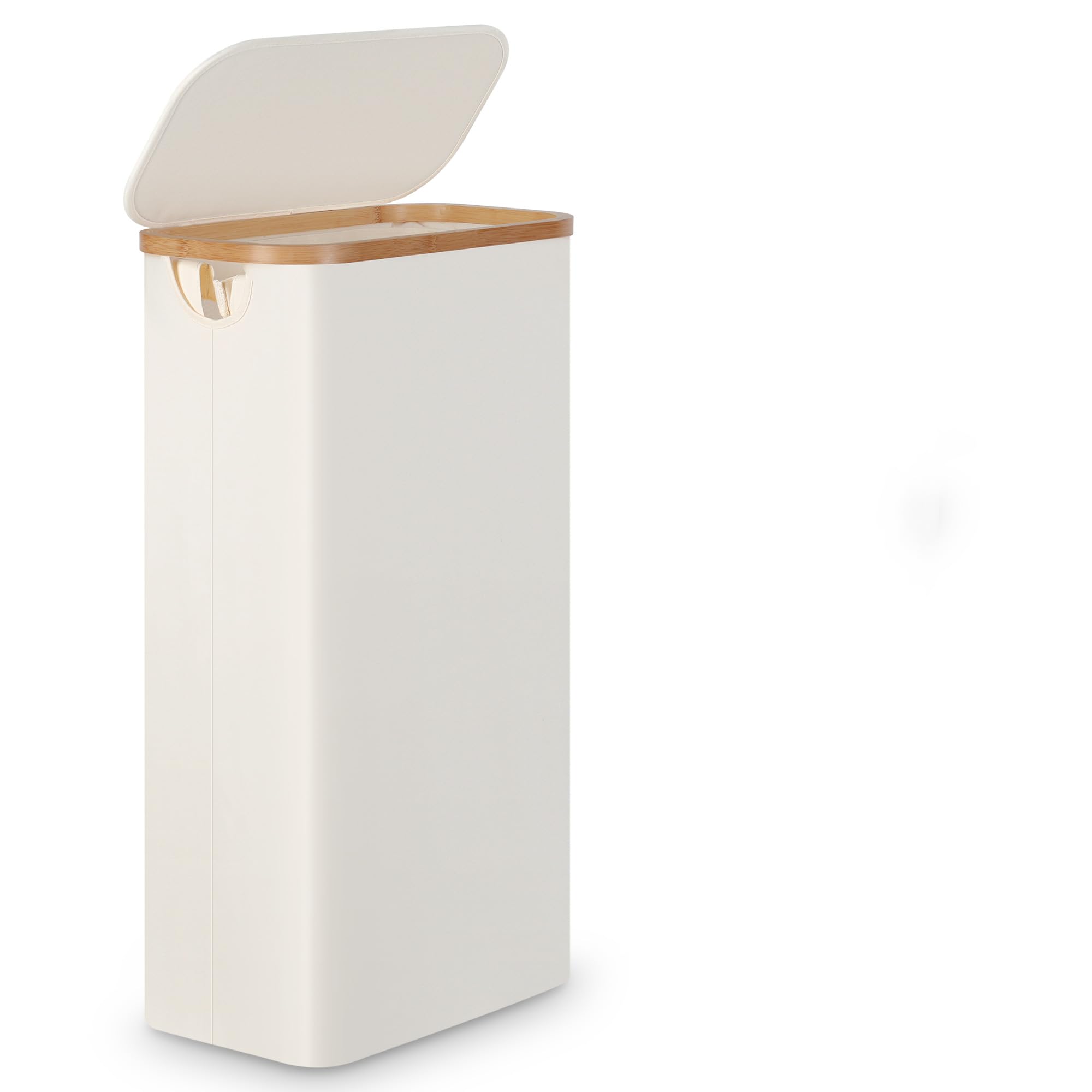 eflukySlim Laundry Basket with Lid, Narrow Laundry Hamper with Removable Bag, Skinny Dirty Clothes Basket with Bamboo Handles for Bathroom, Bedroom & Laundry Room, 63L Beige