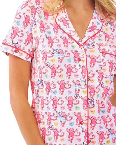 Image of Womens Y2k Preppy Pajamas Set, 2 Piece Button Down Monkey Beach Shorts Set Holiday Vacation Loungewear Pjs for Jammies Back to School Party Birthday Gifts(Be My Monkey, Small)