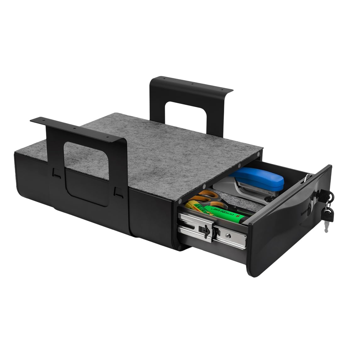 Spacetronik Untertisch Schublade, Unterbau Schublade Abschließbar aus Stahl, Schublade Unter Schreibtisch mit Extra Ablagefach, Schreibtisch Organizer für Home Office & Stehschreibtisch, Schwarz