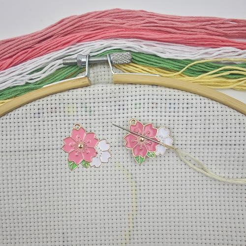 Image of 2Pcs Needle Minder for Cross Stitch, Pretty Flower Cartoon Enamel Pin,Embroidery Needlework Accessories,Gift for Cross Stitch Lover (Sakura)