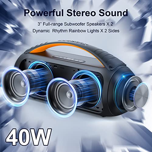 Jauyxian D16 Bluetooth Speaker With Subwoofer, Large Boombox Speaker, 40W Loud Stereo Sound, Heavy Bass, Outdoor Wireless Speaker With Disco Lights For Party, Bluetooth 5.3, Ip65 Waterproof, Tws, Tf #TOP2